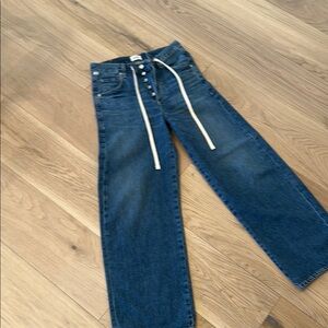 Stylish Blue Wide-Leg Jeans with White Drawstring